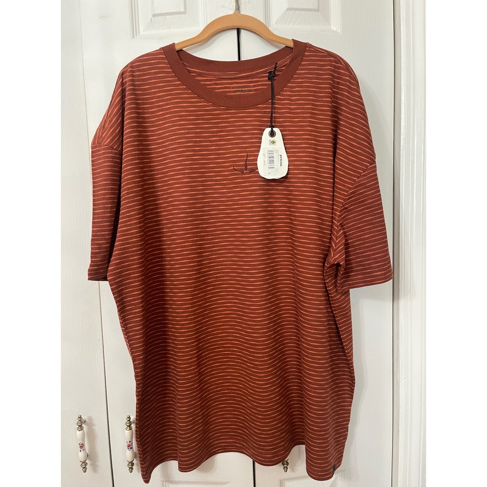 Prana Paxton Striped SS Tee Crimson Mens XL 2064031 Organic Cotton Shirt